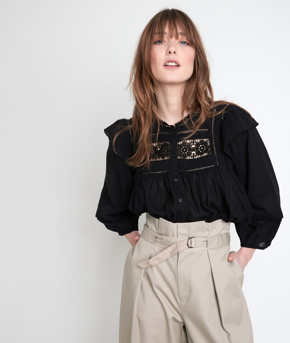 Blouse en coton dentelle noire Talia | 1-2-3 Blouse en coton dentelle noire Talia PhotoZ | 1-2-3