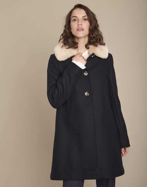 Manteau marine col fausse fourrure Talia | 1-2-3 Manteau marine col fausse fourrure Talia PhotoZ | 1-2-3