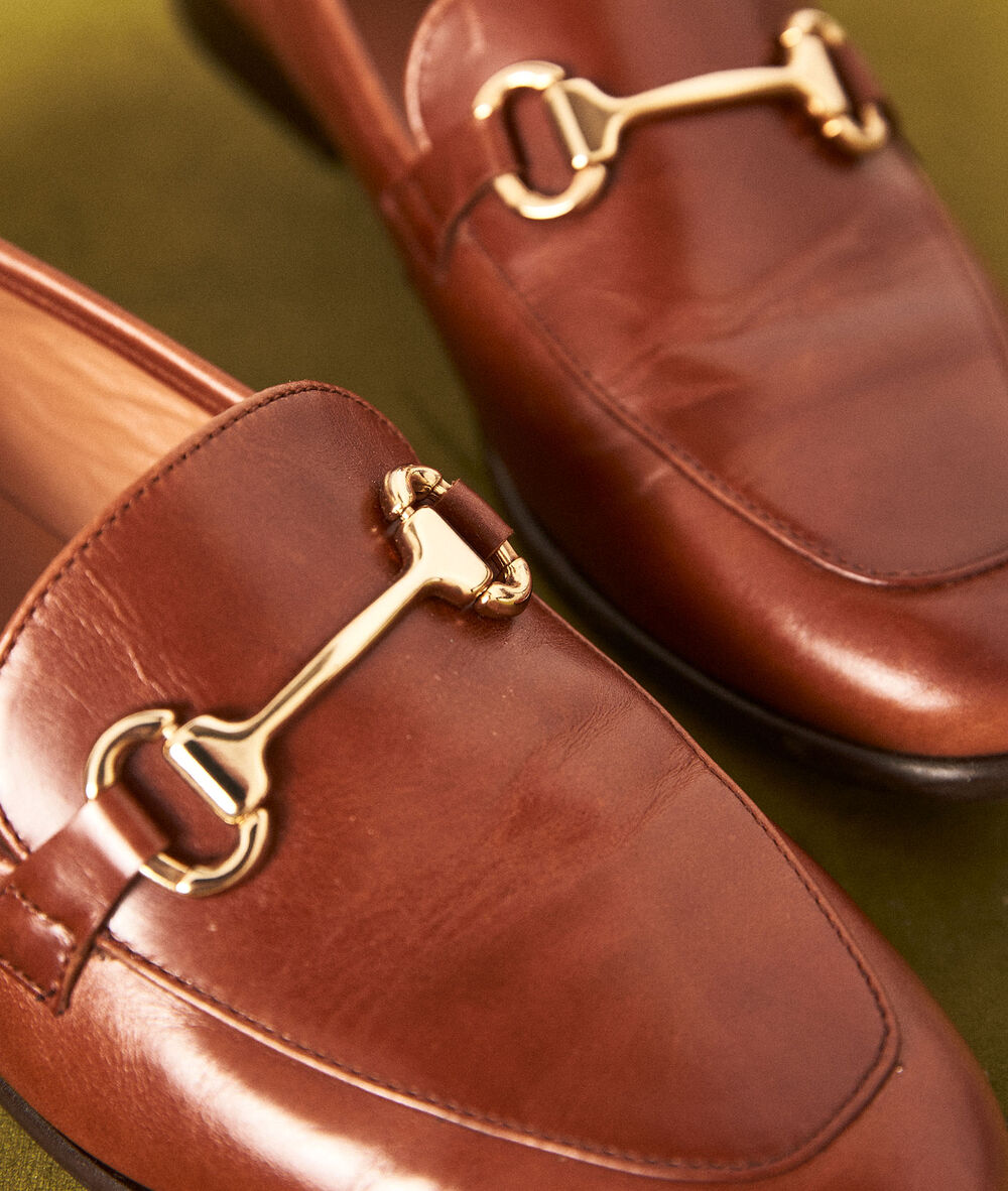 Mocassins à boucle en cuir marron hanah chocolat.