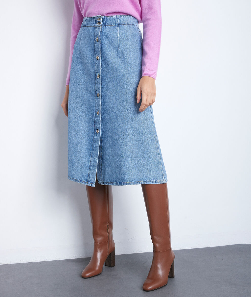 Jupe longue en denim pure bleached Ely | 1-2-3 Jupe longue en denim pure bleached Ely PhotoZ | 1-2-3