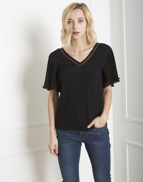 Schwarze Spitzenbluse mit Falten Victor | 1-2-3 Schwarze Spitzenbluse mit Falten Victor PhotoZ | 1-2-3