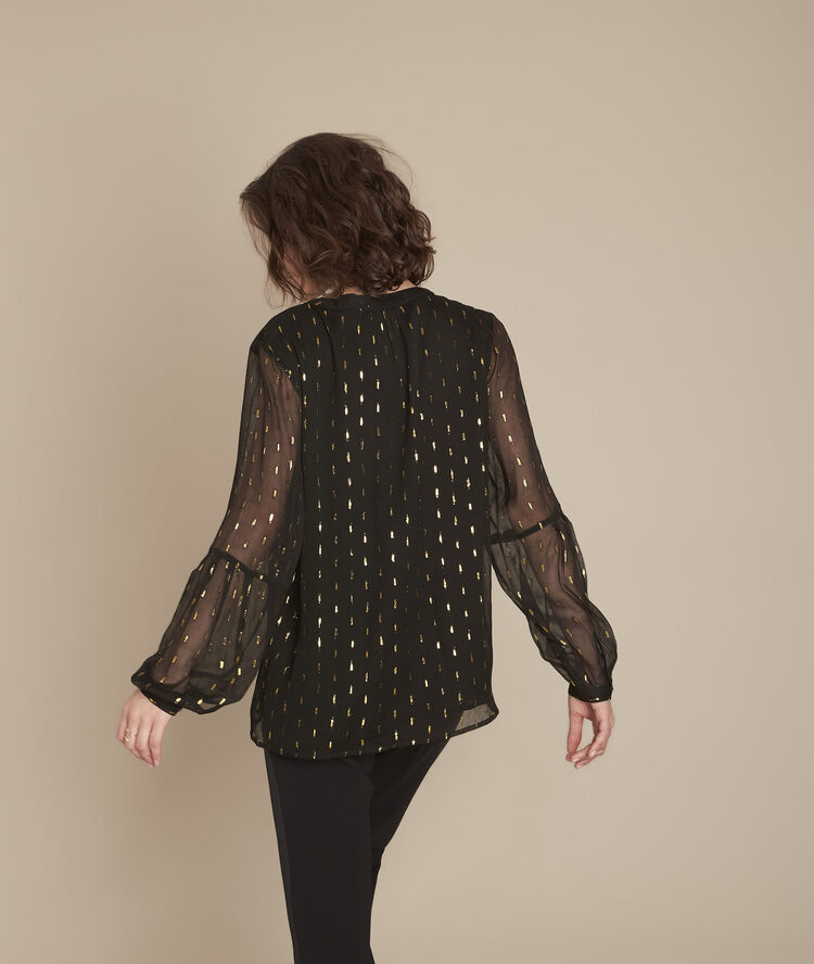 Zwart overhemd met goudkleurige print melissa noir.