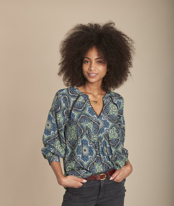 Marineblaue Bluse mit Blumen-Print Marlene | 1-2-3 Marineblaue Bluse mit Blumen-Print Marlene PhotoZ | 1-2-3