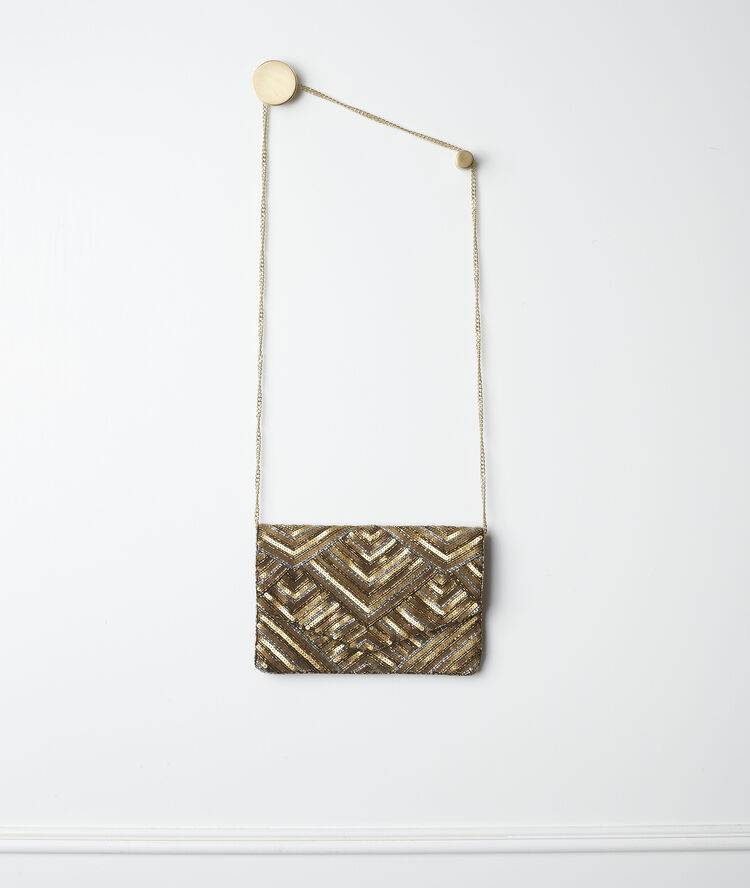 Pochette brod&eacute;e &agrave; sequins new ideal argent.