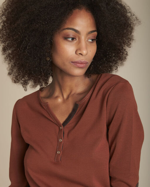Tee-shirt col tunisien acajou clyde caramel.