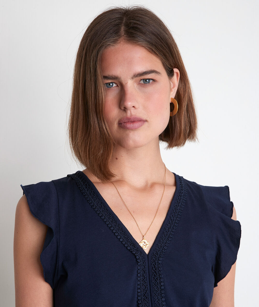 Top en coton brodé marine iwhite encre.