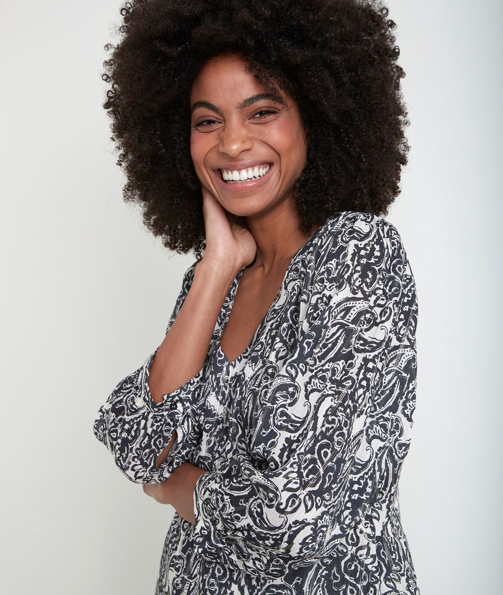 Bedrucktes kleid aus kaschmir claudiane ecru.