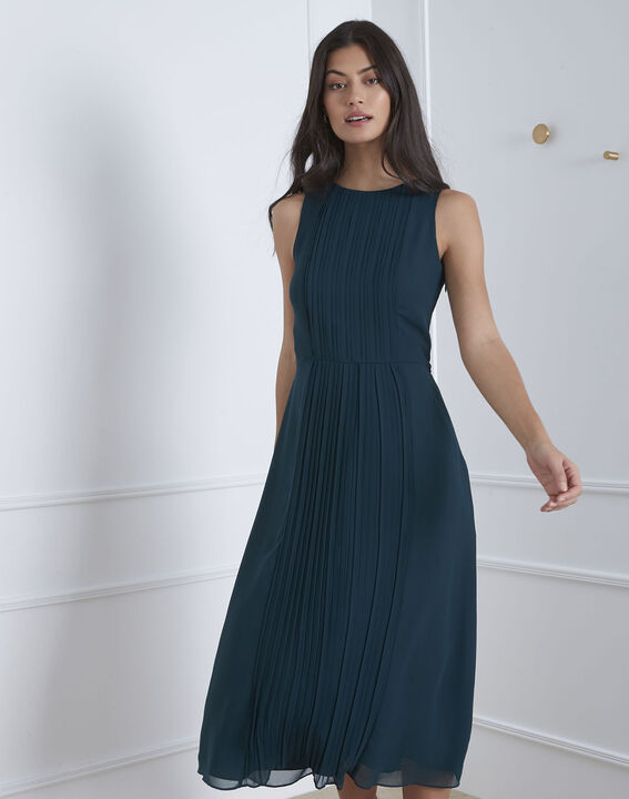 Robe vert foncé plissée longue Isabella | 1-2-3 Robe vert foncé plissée longue Isabella PhotoZ | 1-2-3