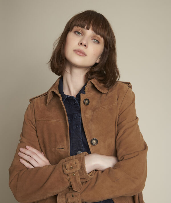 Trench havane en cuir velours Qleo | 1-2-3 Trench havane en cuir velours Qleo PhotoZ | 1-2-3