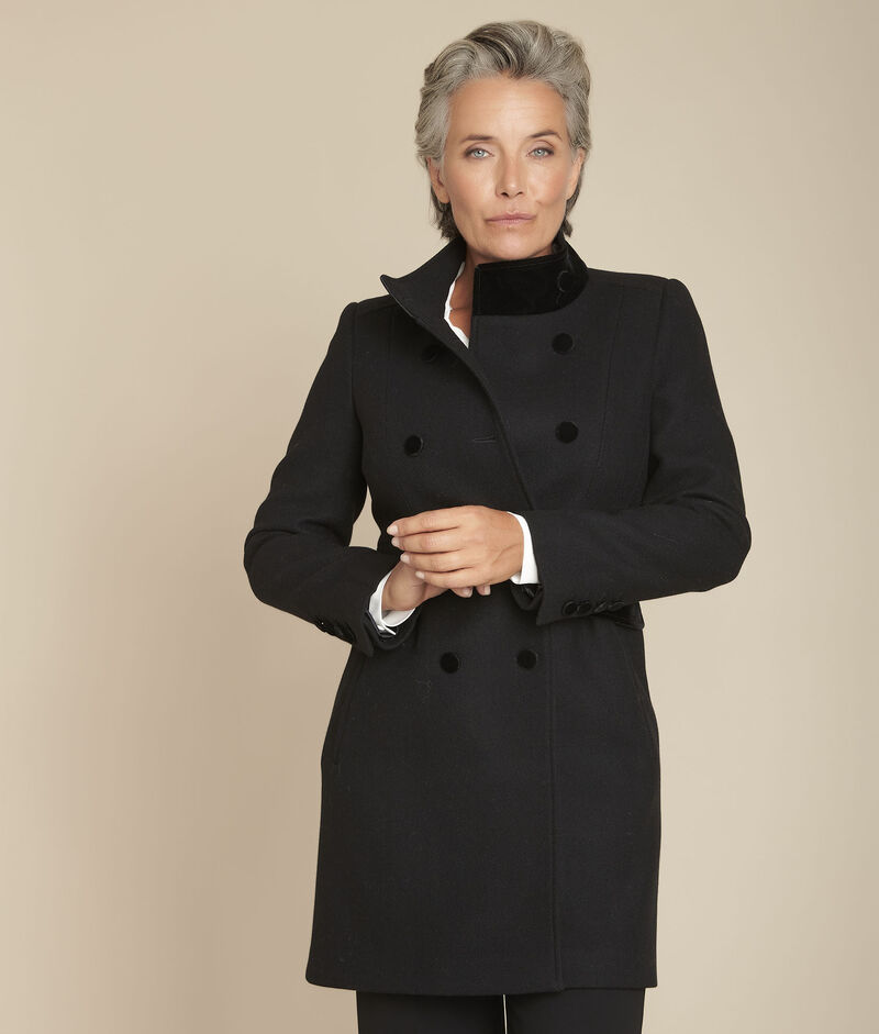 Manteau en laine détails velours jasmin noir.
