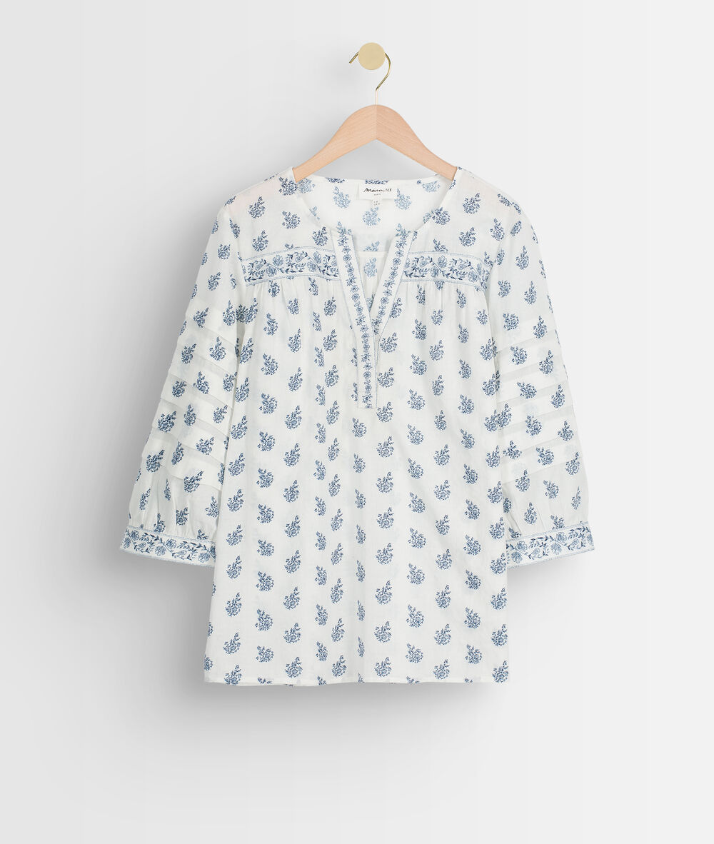 Blouse en coton imprimé écru et bleu aria ecru.