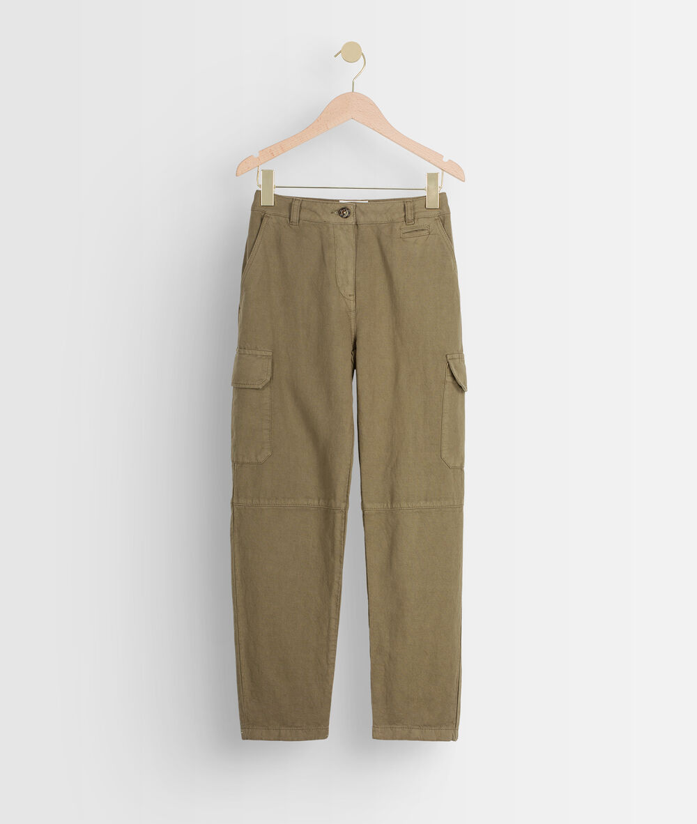 Pantalon cargo en coton et lin kaki falou kaki.