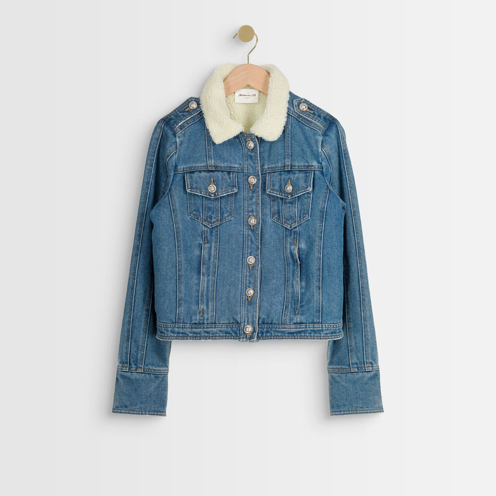 Veste en jean fausse fourrure panache stone used.