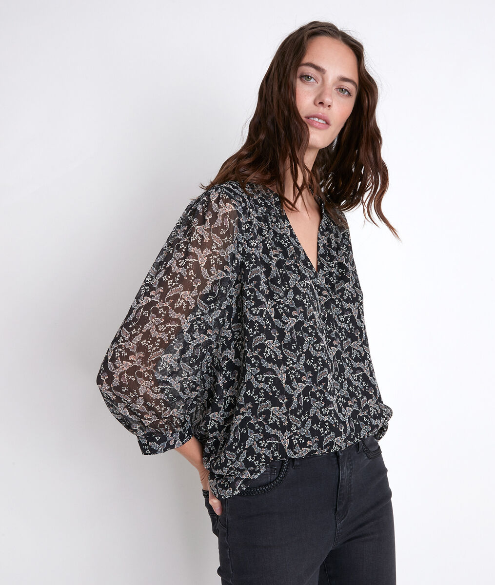 Blouse noire imprimée Elsa | 1-2-3 Blouse noire imprimée Elsa PhotoZ | 1-2-3