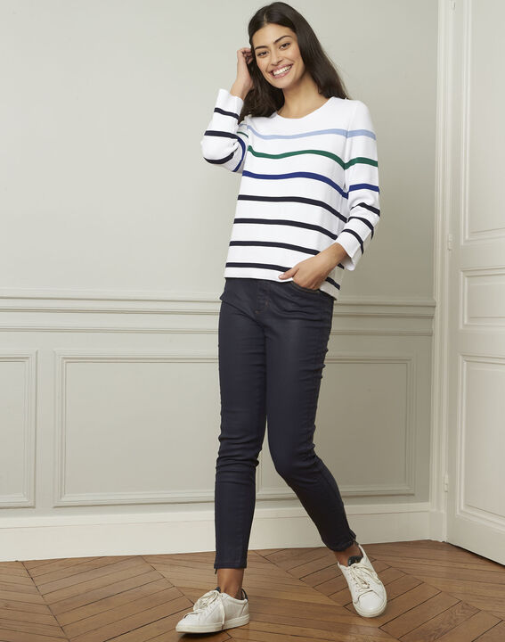 Pull blanc à rayures colorée en viscose mélangée Nacadamia | 1-2-3 Pull blanc à rayures colorée en viscose mélangée Nacadamia PhotoZ | 1-2-3