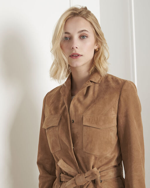 Veste camel saharienne en cuir velours forest camel.