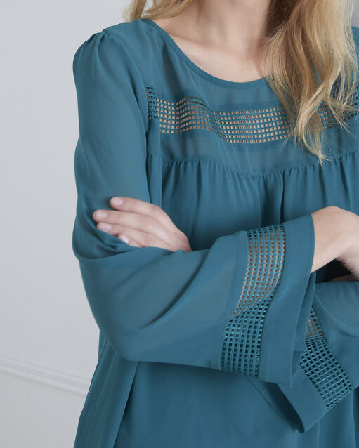 Blouse verte empiècement dentelle verena canard.