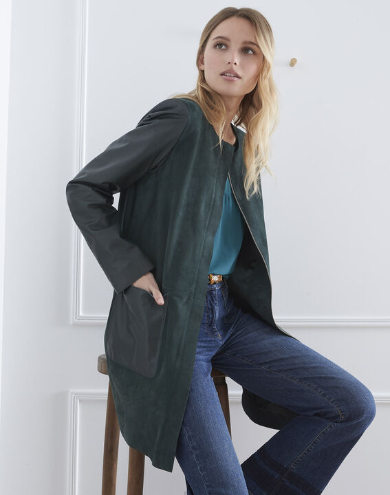 Manteau vert foncé en cuir Dtamara | 1-2-3 Manteau vert foncé en cuir Dtamara PhotoZ | 1-2-3