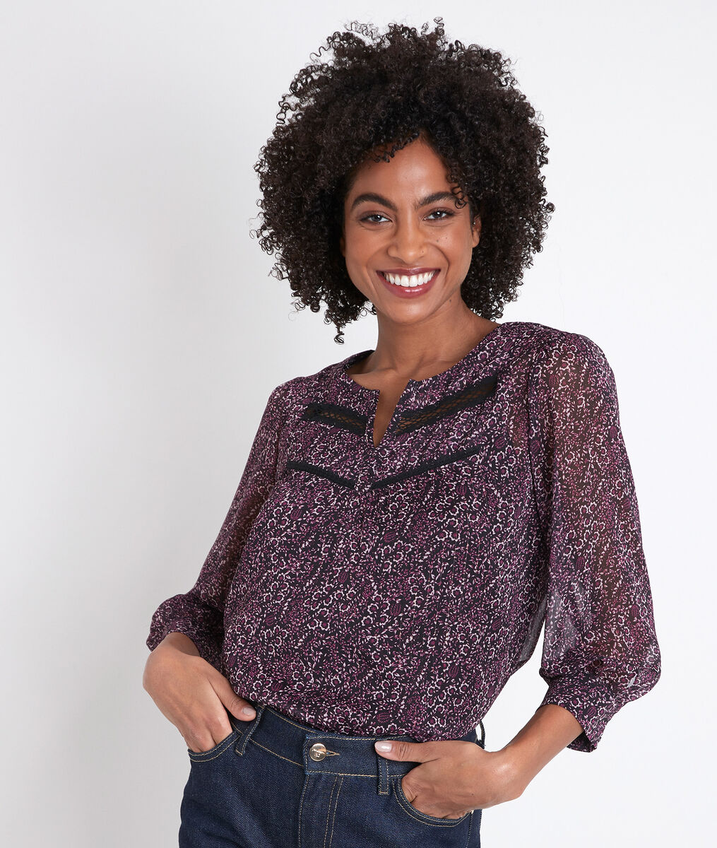 Blouse fuchsia imprimée Juan | 1-2-3 Blouse fuchsia imprimée Juan PhotoZ | 1-2-3