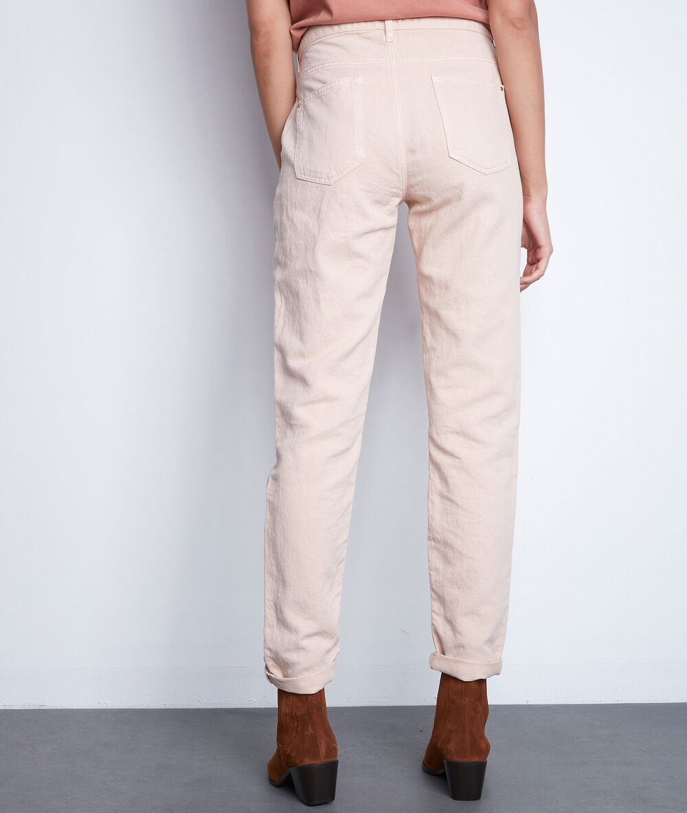 Pantalon droit en coton et lin rose poudré farel poudre.