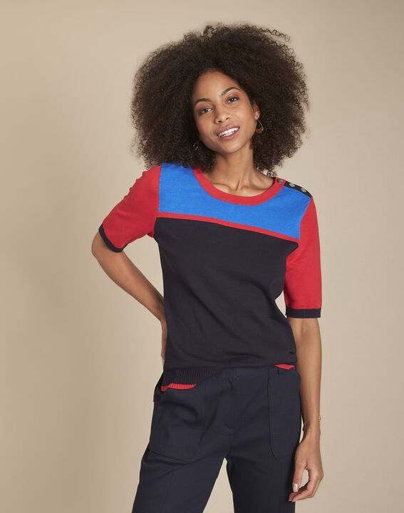 Pull marine colorblock pressions épaules Fit | 1-2-3 Pull marine colorblock pressions épaules Fit PhotoZ | 1-2-3