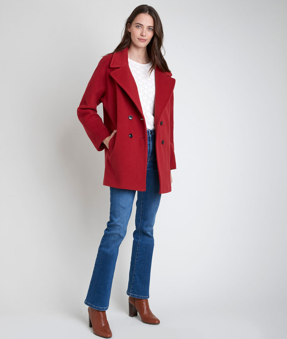 Terracottakleurige mantel van gemengde wol joy tomette.