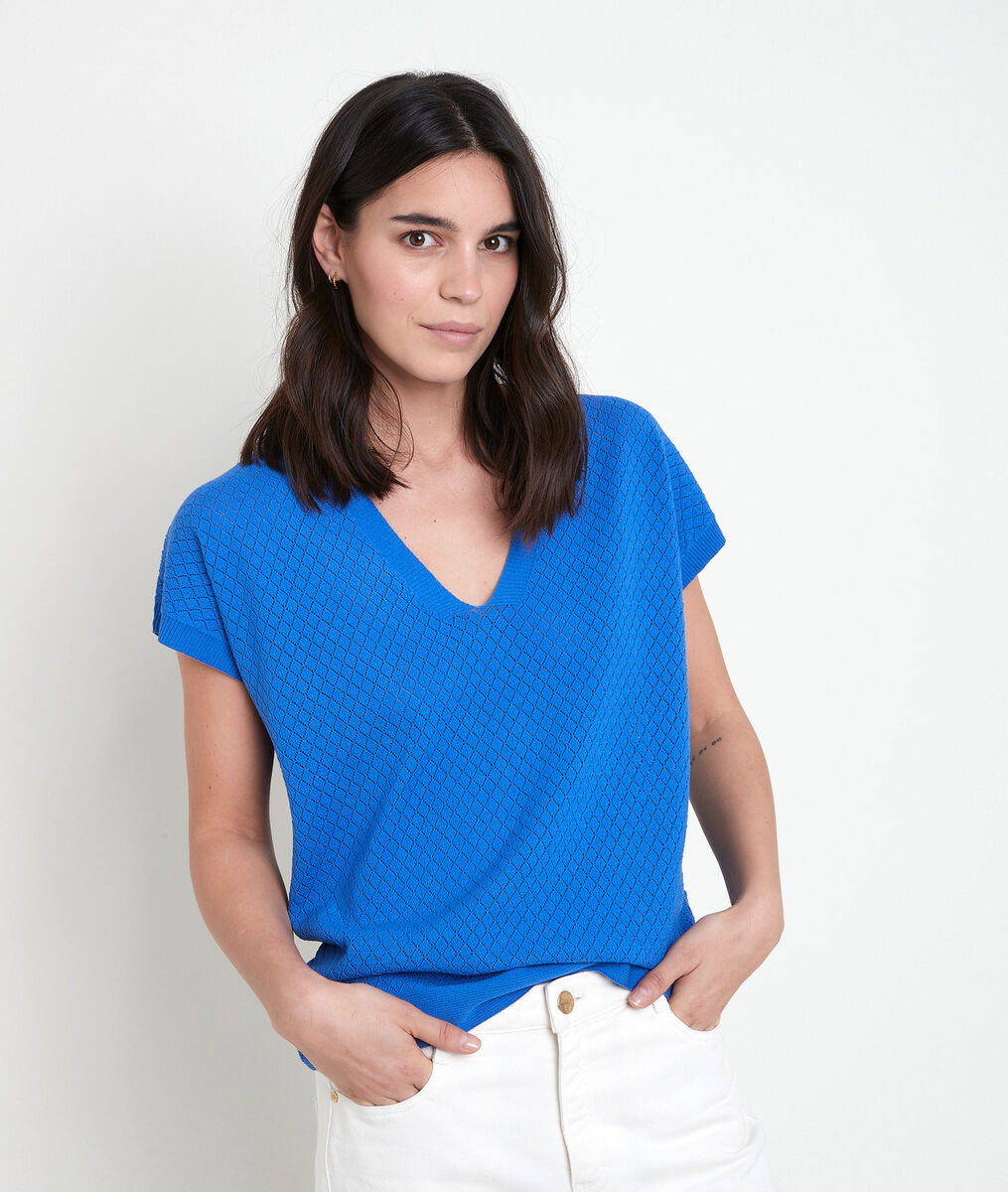 Pull viscose Ecovero® ajouré myosotis Aline | 1-2-3 Pull viscose Ecovero® ajouré myosotis Aline PhotoZ | 1-2-3