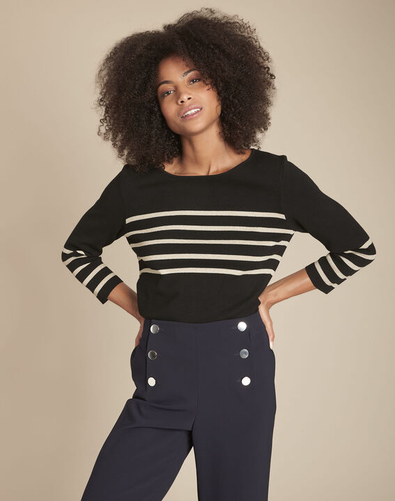 Pull noir rayures lurex France | 1-2-3 Pull noir rayures lurex France PhotoZ | 1-2-3