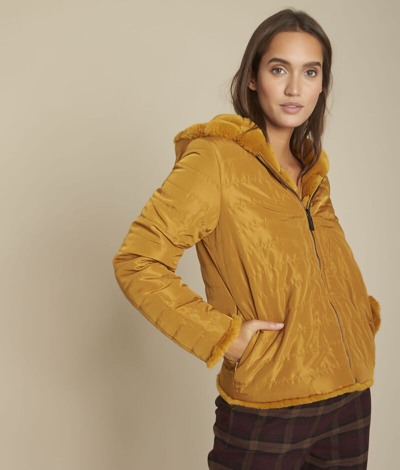 Manteau en fausse fourrure ambre laura ocre.