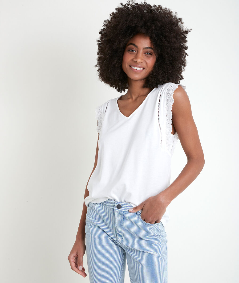 Tee-shirt écru à dentelle Isaline | 1-2-3 Tee-shirt écru à dentelle Isaline PhotoZ | 1-2-3