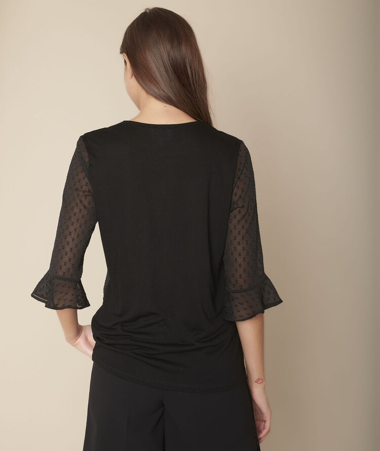 Tee-shirt bimatière plumetis carillon noir.