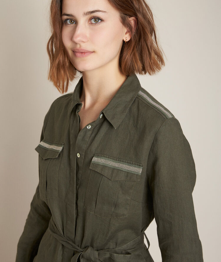 Robe en lin ceinturée caline feuille.