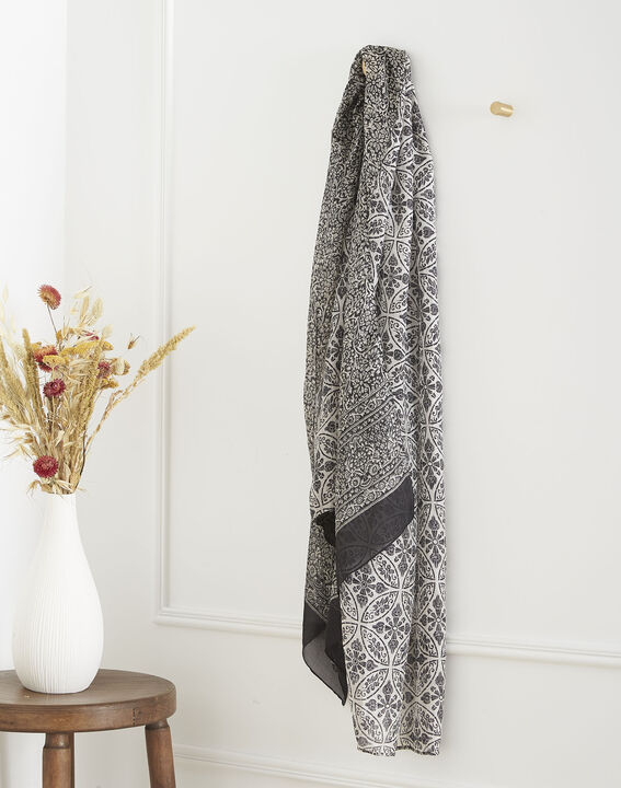 Foulard noir imprimé en soie Opa | 1-2-3 Foulard noir imprimé en soie Opa PhotoZ | 1-2-3