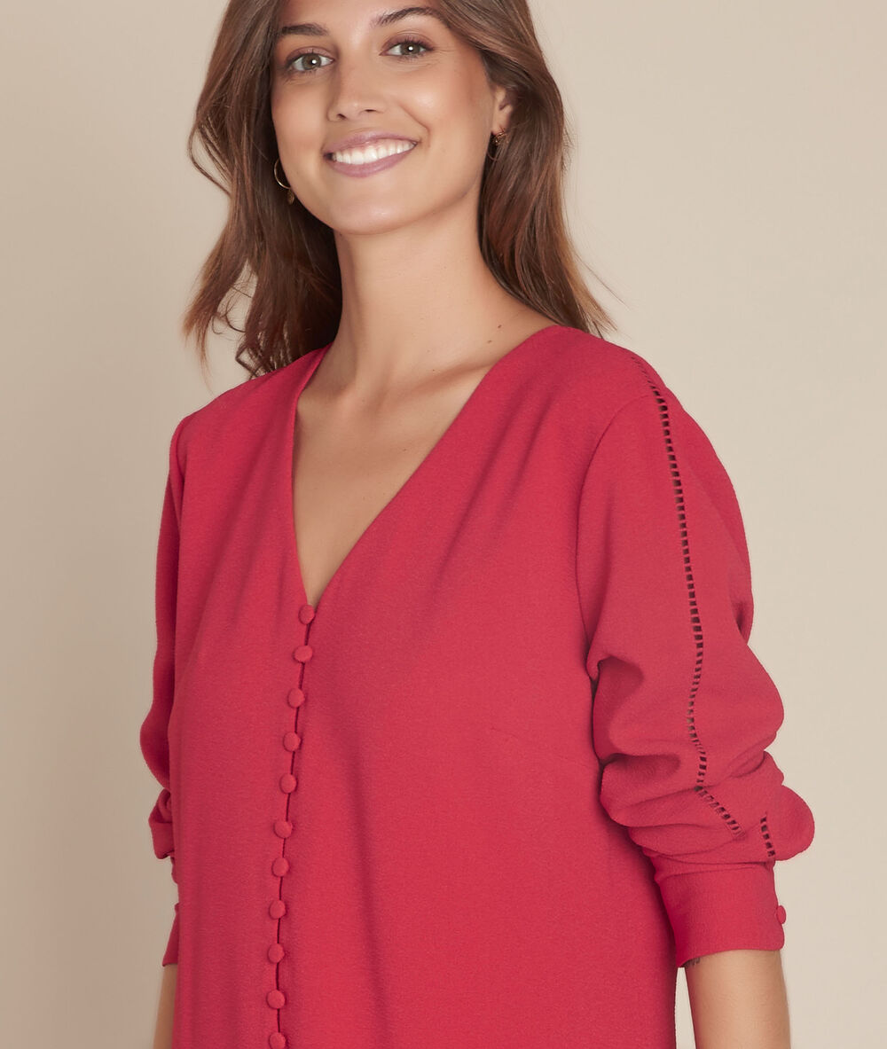 Rotes Kleid Mit Bezogenen Knopfen Isaure Damen Maison 123