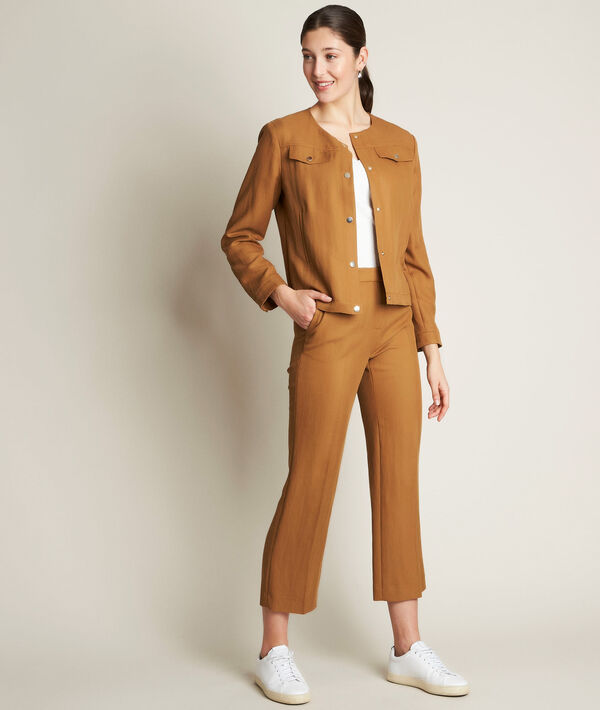 Pantalon cropped camel en Lyocell Ilias | 1-2-3 Pantalon cropped camel en Lyocell Ilias PhotoZ | 1-2-3