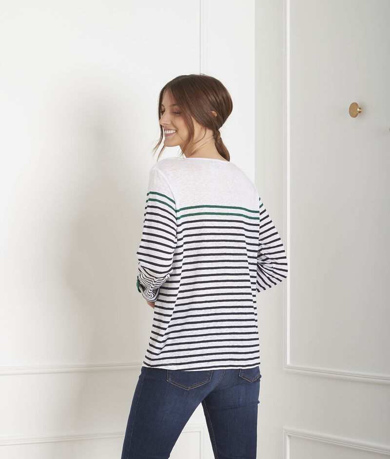 Tee-shirt blanc rayé en lin pise blanc.