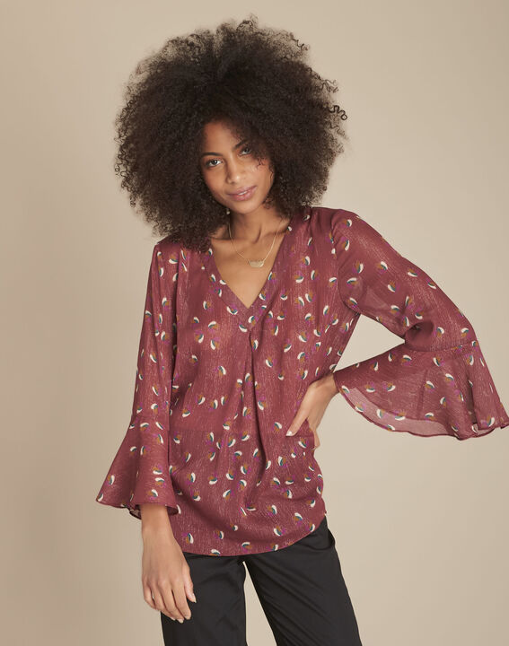 Blouse pourpre imprimée Munich | 1-2-3 Blouse pourpre imprimée Munich PhotoZ | 1-2-3