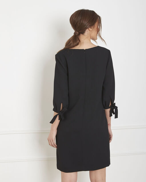 Robe noire crêpe noeuds manches loumia noir.