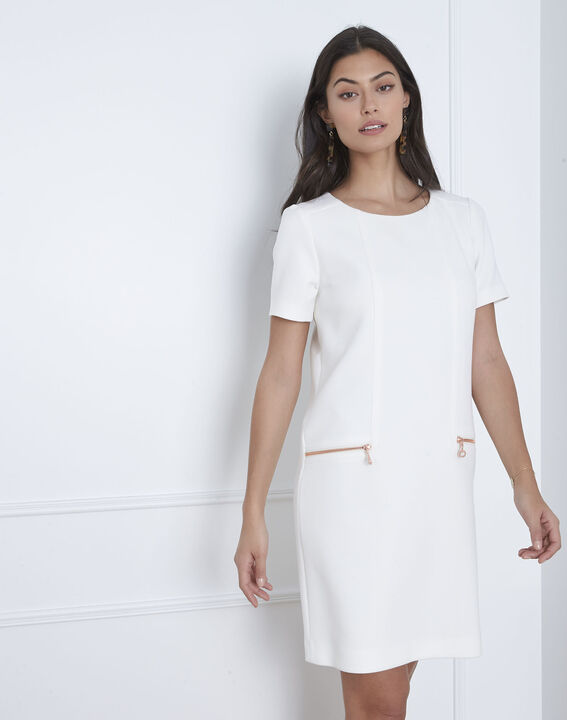 Robe blanche droite zips poches Legende | 1-2-3 Robe blanche droite zips poches Legende PhotoZ | 1-2-3
