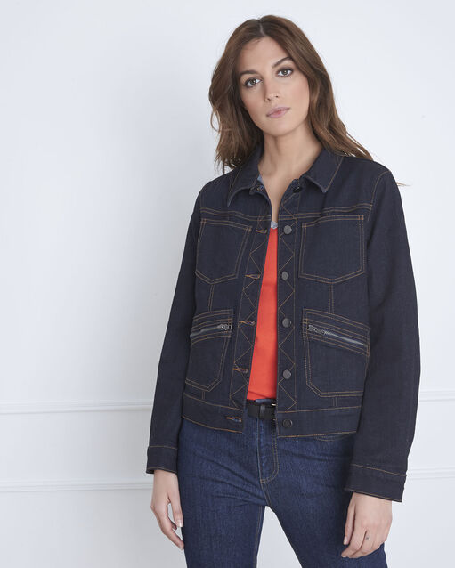 Veste en jean broderie perroquet dos famous marine.