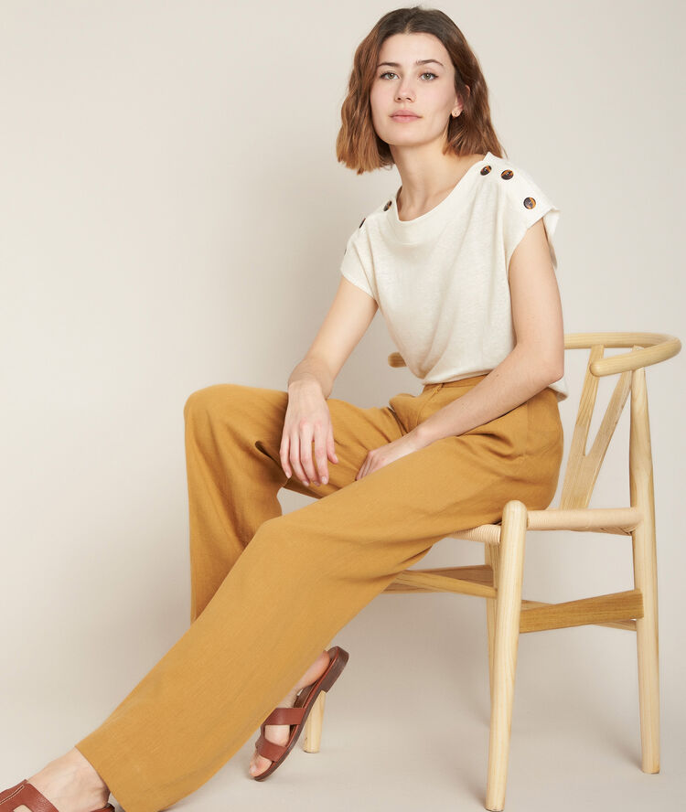 Pantalon large en lin ocre galaxy craie.
