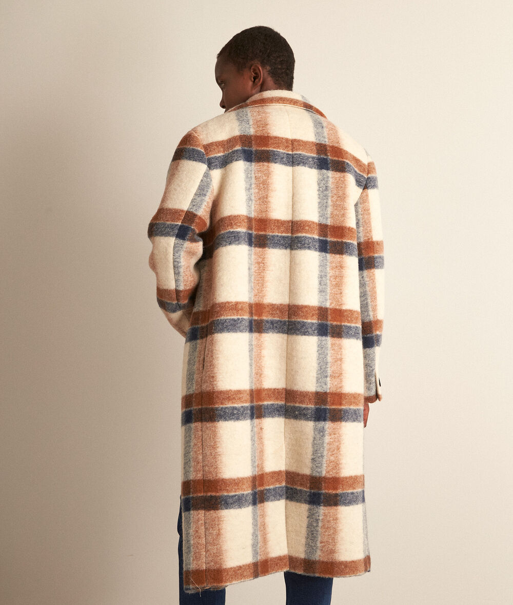 Manteau long ?� carreaux ivoire en laine Marilou Femme | Maison 123