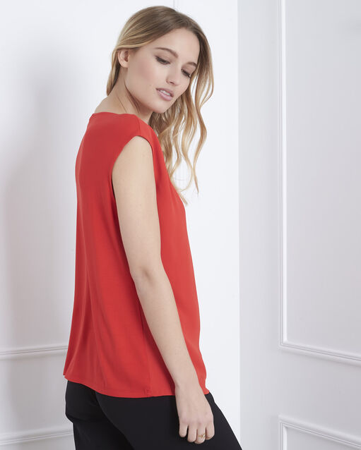 Blouse rouge bimatière col v neptune geranium.