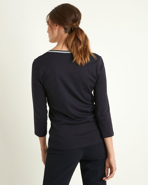Tee-shirt marine encolure v fantaisie calypso encre.