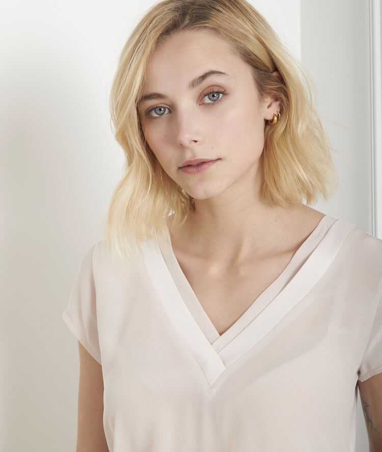 Blouse rose bimatière soie viva fuchsia clair.