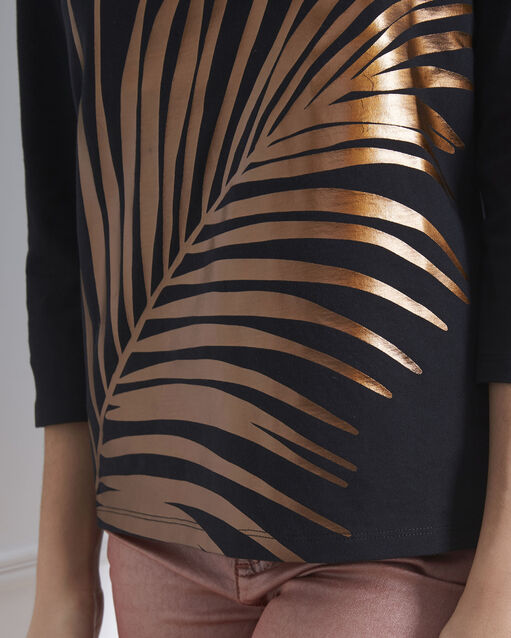 Tee-shirt noir imprimé palme perrine noir.