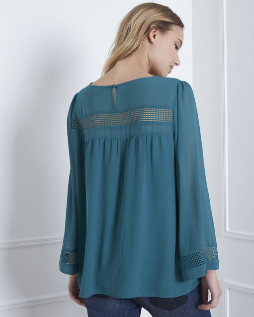 Blouse verte empiècement dentelle verena canard.