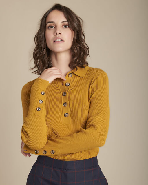 Bernsteinfarbener Rippstrickpullover Formidabler (1) - Maison 123