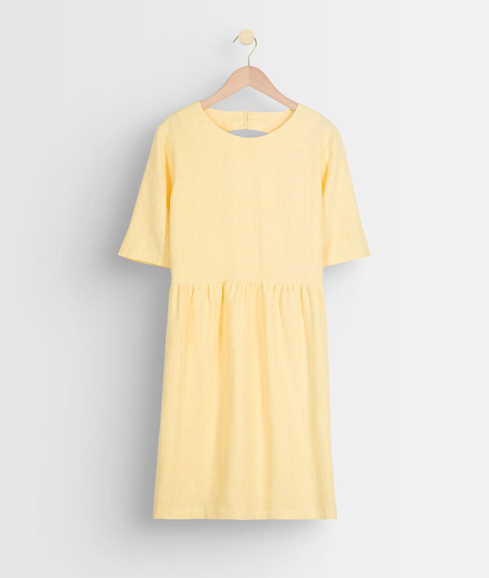 Robe courte en lin certifié jaune latoya citron.
