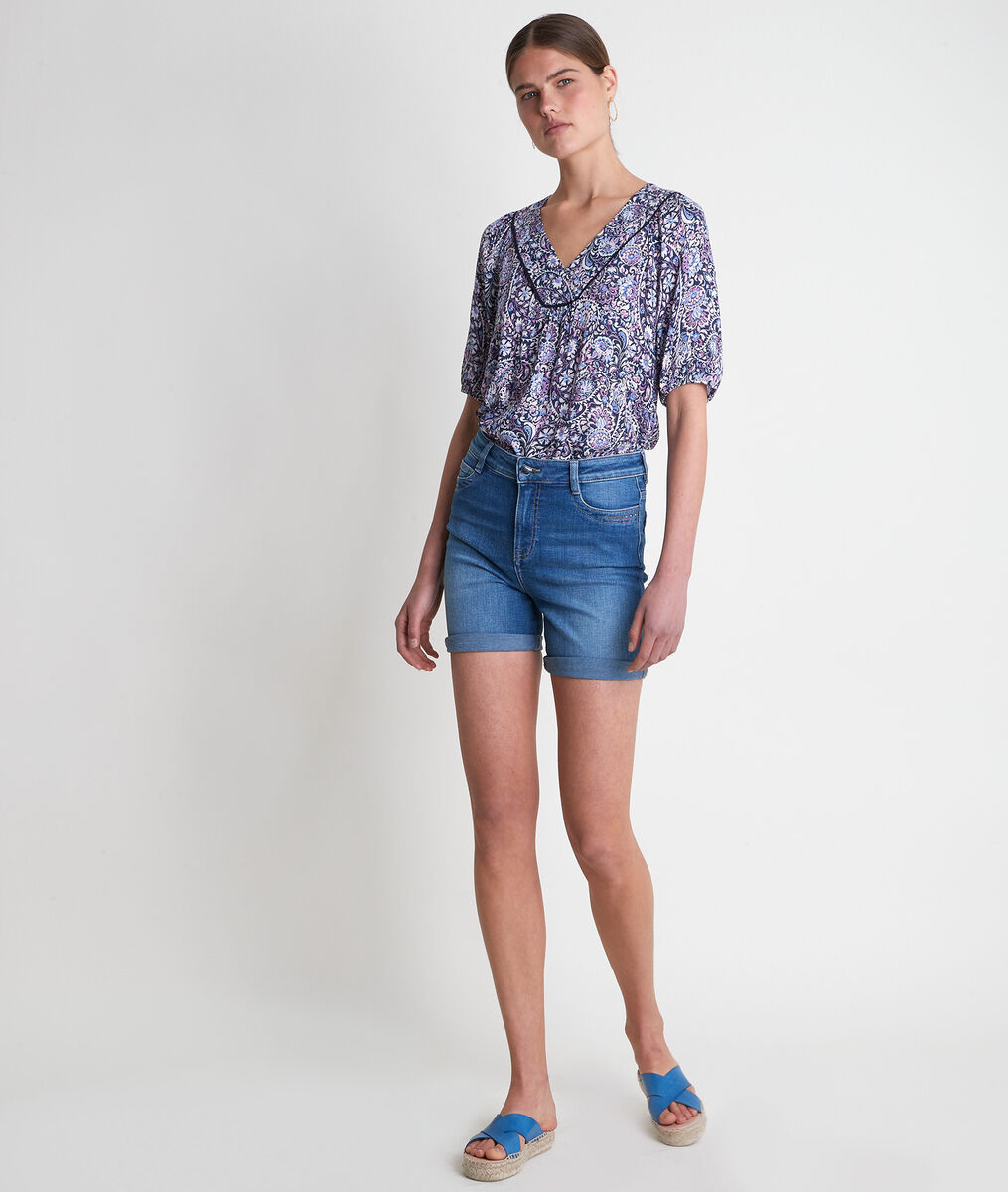 Blouse imprimée bleue Tollya bis | 1-2-3 Blouse imprimée bleue Tollya bis PhotoZ | 1-2-3